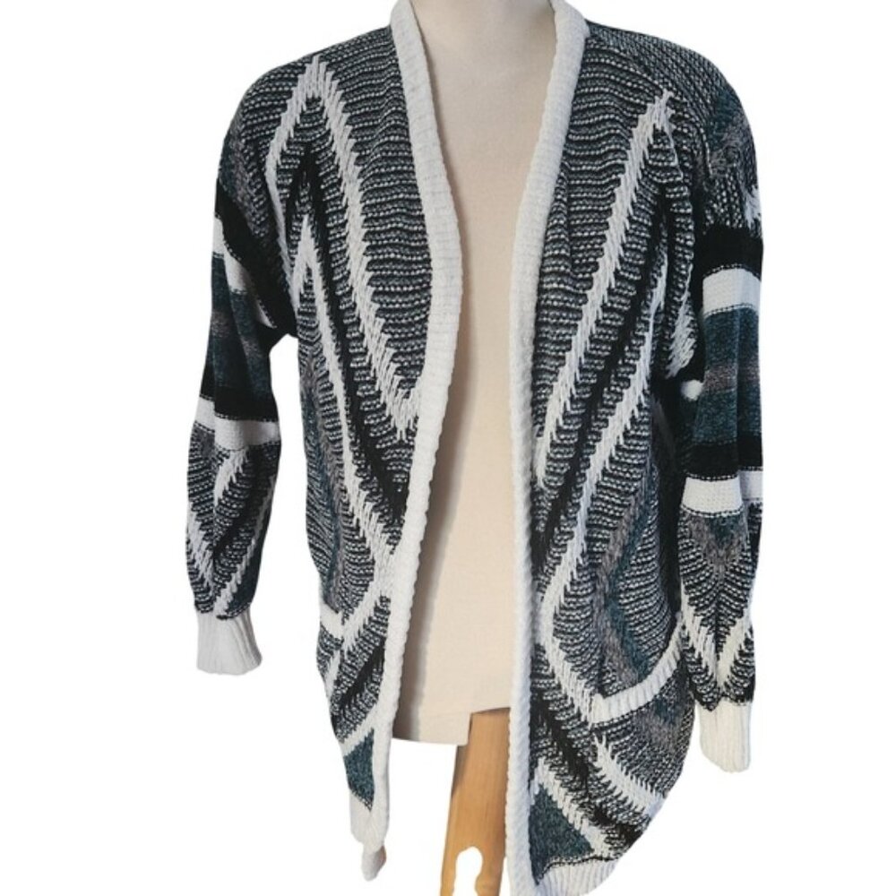 Warehouse One Geometric Stripe Open Front Cardigan Sweater XL TG
